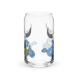 "Bison with Morning Glory Flowers" on Can-shaped glass