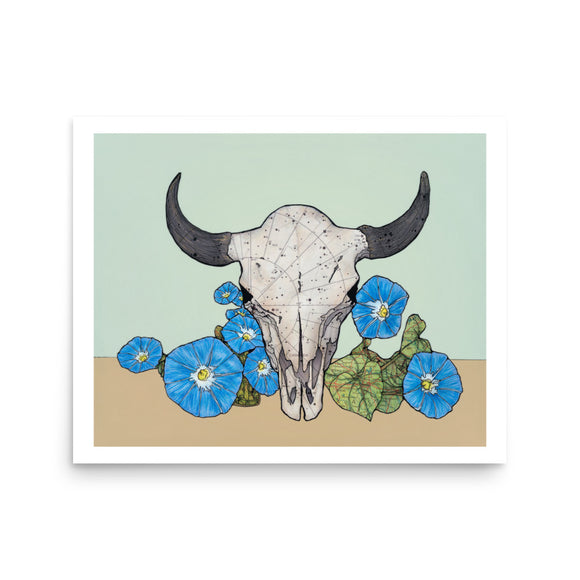 Bison with Morning Glory Flowers : Reproduction : 20 x 16