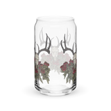 "Mule Deer with Red Echinacea" on can-shaped glass