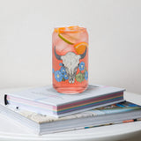 "Bison with Morning Glory Flowers" on Can-shaped glass