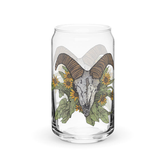 Female Bighorn Sheep on can-shaped glass