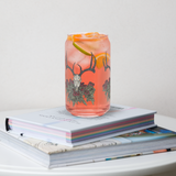 "Mule Deer with Red Echinacea" on can-shaped glass